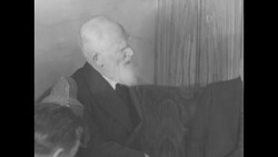 British playwright George Bernard Shaw at press conference in San Francisco during his visit to US News Clip