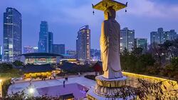 Timelapse of Bongeunsa Temple in Gangnam City at Night,Seoul Korea Stock Footage