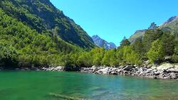 View lake scenes in mountains, national park Dombai, Caucasus, Russia, Europe Stock Footage
