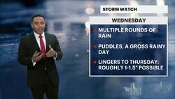 STORM WATCH: Rainy weather overnight into Wednesday, lows dip to the 50s News Clip