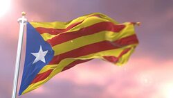 Estelada Blava flag waving at wind, Catalonia Republic, in slow at sunset. Loop Stock Footage