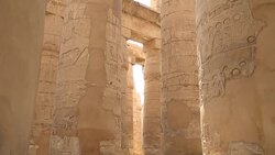 Karnak Temple in Luxor, Egypt. The Karnak Temple Complex, commonly known as Karnak, comprises a vast mix of decayed temples, chapels, pylons, and other buildings in Egypt. Stock Footage