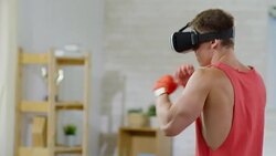 Doing Boxing Workout in VR Goggles Stock Footage