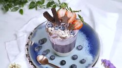 blueberry smoothie milkshake with oat meal and cookies. Healthy  vitamin diet drink. Stock Footage