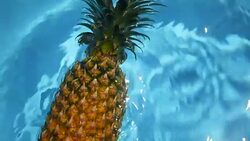 Pineapple Floating In blue Water In Swimming Pool. Healthy Raw Organic Food. Juicy Fruit. Vegetarian, Vegan Nutrition, Vitamins, Diet, summer holidays, vacation concepts. Exotic tropical background Stock Footage