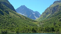 View lake scenes in mountains, national park Dombai, Caucasus, Russia, Europe Stock Footage