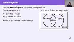 Using a Venn diagram to display outcomes for two events Instructional Video