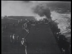 US Carrier fights with Japanese aircrafts in the Pacific War, 1945 Stock Footage