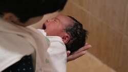 Baby getting a Bath Stock Footage