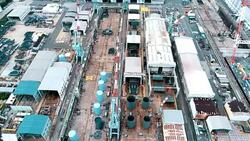 Aerial view of shipyard Stock Footage