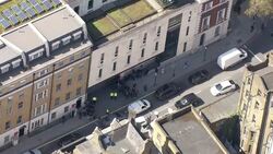 Aerials Westminster Magistrates Court London on day Assange arrested News Clip
