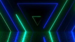 Abstract triangles neon tunnel with reflection, computer generated background Stock Footage