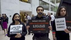 ANTI–Brett Kavanaugh – Demonstrators on day of hearing with his accuser Dr. Christine Blasey Ford Stock Footage