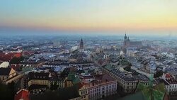 Aerial view of Krakow historic market square, Poland, central Europe at morning. Stock Footage