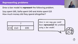 Use a model to interpret a part-part-whole problem with three addends Instructional Video