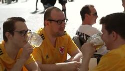 Wales fans drinking beer in Prague News Clip