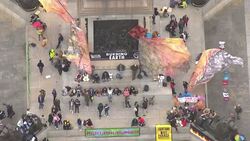 Aerial views of Extinction Rebellion protests in Trafalgar Square News Clip