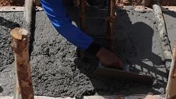 Industry construction men workers with tool concrete mix on floor construction Stock Footage