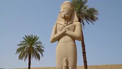 Karnak Temple in Luxor, Egypt. The Karnak Temple Complex, commonly known as Karnak, comprises a vast mix of decayed temples, chapels, pylons, and other buildings in Egypt. Stock Footage