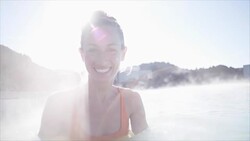 20-29 Years, Adult,Blue, Blue Lagoon - Iceland, Body Care, Capital Cities, Cheerful, Famous Place, Females, Geothermal Reserve, Happiness, Health Spa, Healthy Lifestyle, Heat - Temperature, Hot Spring, Iceland, Icelandic Culture, Journey, Leisure Activity Stock Footage