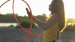 girl with Hoop in nature Stock Footage