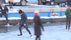 CLEAN : Brave ice skaters glide on Amsterdam canal News Clip