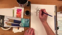 How to Paint Tree Silhouettes Over a Watercolor Landscape | Painting Lesson | Art Tutorial Instructional Video