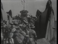 Messina Strait, preparation and landing of allied men and material, scenes from Casablanca conference Stock Footage