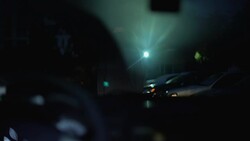 Dangerous criminal in balaclava standing in front of car, contract killing Stock Footage