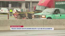 Truck crash, fuel spill shuts down portion of southbound Route 1&9 in Elizabeth News Clip
