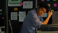 Businessman hard working to late night and work overtime at office. Manager assigns task after timeout of work. Concept of business management, assignment job late and working overtime. Stock Footage