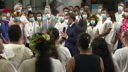 CLEAN : France's Macron meets hospital workers in Tahiti News Clip