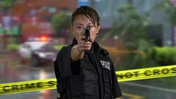 Asian American Woman Police Officer at Crime Scene Stock Footage