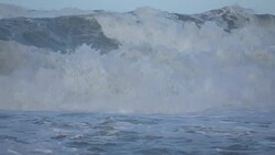 Waves rolling on the beach is a stormy day, winter mediterranean sea. Focene, Lazio, Italy. Slow motion Stock Footage