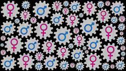 Male and female symbol gears spinning background Stock Footage