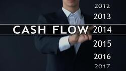 Cash flow for 2018, businessman selects financial report on virtual screen Stock Footage