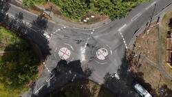 Drone footage of St George's Crosses painted over two mini roundabouts near Maidenhead News Clip
