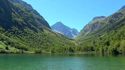 View lake scenes in mountains, national park Dombai, Caucasus, Russia, Europe Stock Footage
