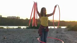 girl with Hoop in nature Stock Footage