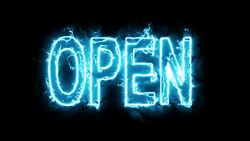 Intro word open. Animation of the sign in the energy aura Stock Footage