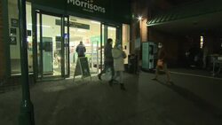 Morrisons supermarket shoppers wearing face masks News Clip