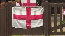 UK: England flags and bunting outside homes during The 2020 UEFA European Football Championship. News Clip