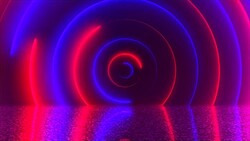 Abstract circles neon tunnel with reflection, computer generated background Stock Footage
