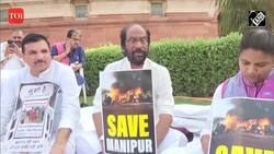 RS Oppn MPs continue protest on Parliament premises over Manipur issue, suspension of MP Sanjay Singh News Clip