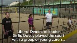 Sir Ed Davey shows off his beach volleyball skills in Brighton News Clip