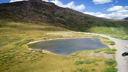 Turning around Lake above Independence Pass near Aspen , Colorado high in the Rocky Mountains Stock Footage
