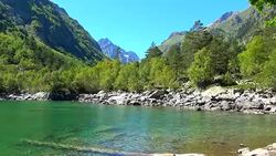 View lake scenes in mountains, national park Dombai, Caucasus, Russia, Europe Stock Footage
