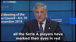 Watch: EU Parliament chief smears lipstick on face to denounce violence against women News Clip