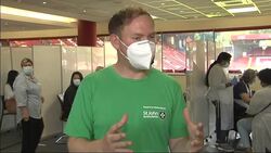 UK: Coronavirus vaccination centre inside Charlton Athletic Football Club's The Valley football stadium. News Clip