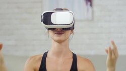 Woman Enjoying Meditation in VR Goggles Stock Footage
